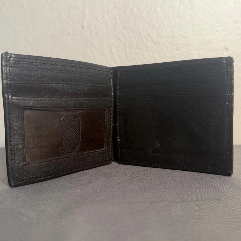 Black Genuine leather wallet with embossed skin texture